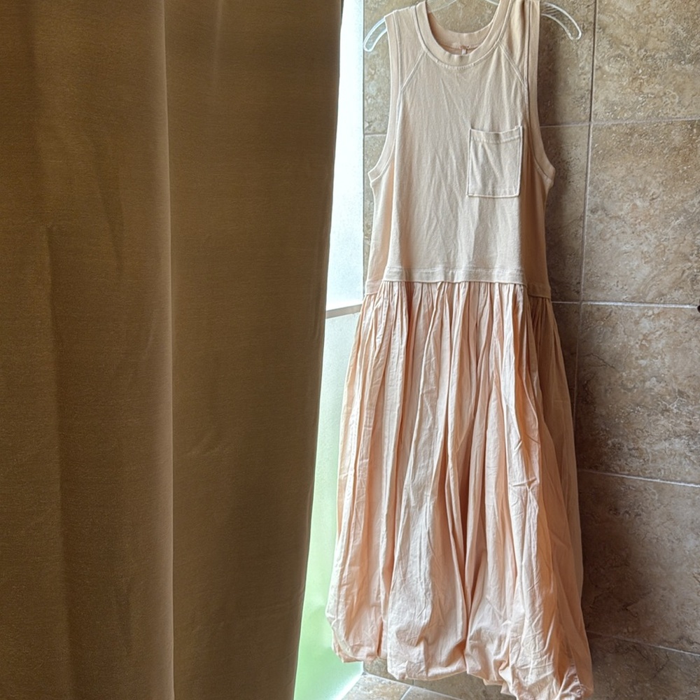 Free People Calla Lily Mixed Media Maxi Dress Pockets Drop Waist Bubble Skirt - Picture 9 of 16